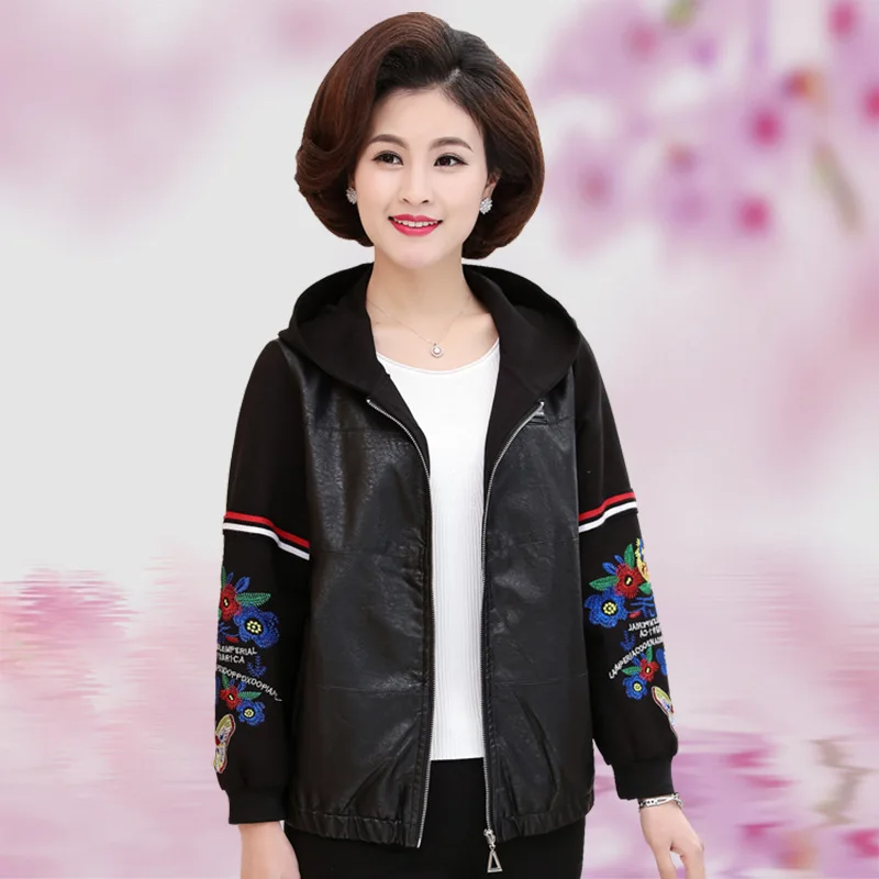 

Mom Autumn Clothing Coat Women's Spring And Autumn 2018 New Style Embroidered Joint Middle-aged WOMEN'S Cardigan Hooded Jacket