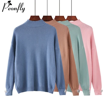 

Fashion 2019 Korean Long Sleeve Knitted Sweater Thick Warm Winter Turtleneck Pullover Women Female Jumper Women White Pink