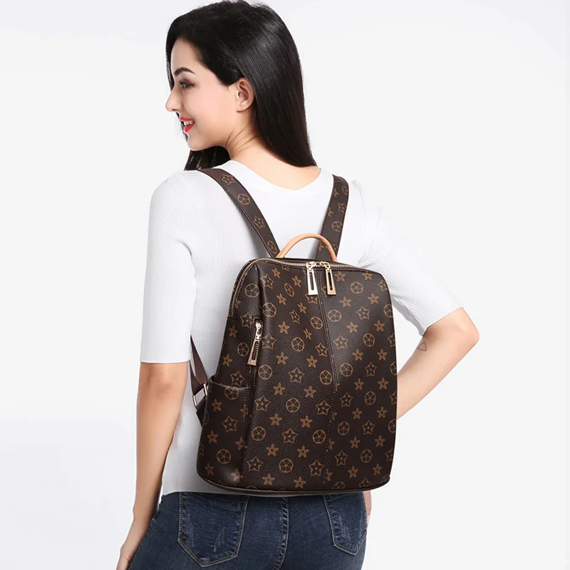 

Retro printed women's Backpack New Korean versatile fashion anti-theft backpack large capacity schoolbag travel bag small purse