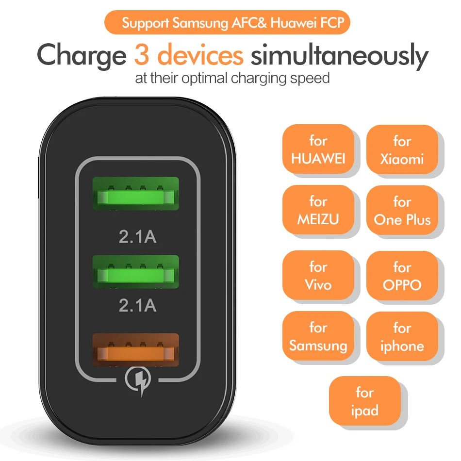 ROCK QC 3,0 3 USB зарядное устройство для iPhone, samsung, Xiaomi, быстрая зарядка, дорожное настенное зарядное устройство для мобильного телефона, адаптер для быстрой зарядки