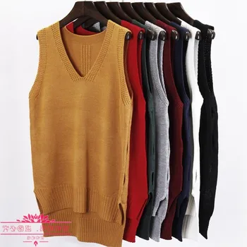 

Fall winter 2020 New fashion Autumn Loose sleeveless V neck knitted vest & dress women sweater all-match pullover full femme