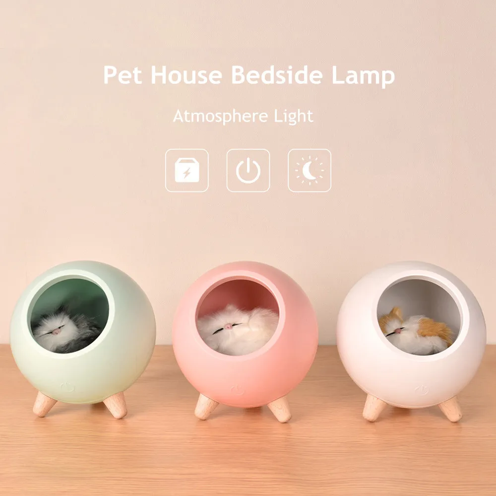 Cat Pet House LED Night Light Dimmable USB Rechargeable Baby Room Bedroom Bedside Lamp Atmosphere Sleep Light for Children Gift