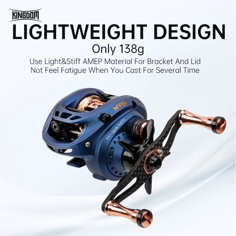 Kingdom Micro Fly MV6 Baitcasting Reel Super Light Magnetic Brake System  5KG Max Drag 6+1 Bearings 6.5:1 High Speed Fishing Reel