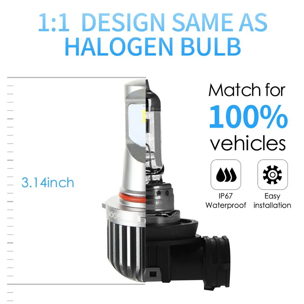 2X 9005/HB3 светодиодный туман светильник лампы HB3 CSP 6000 К Белый Свет 12V 24V LED DRL