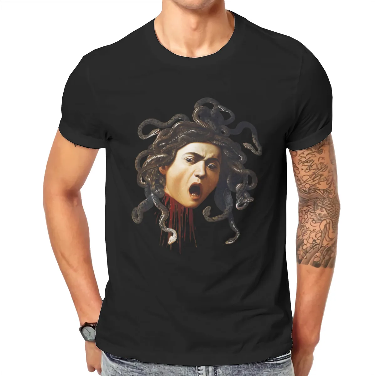 Goth 1980S Subculture Rock Romance Tshirt Per Uomo Caravaggio Medusa Art Lover Soft Summer Tee T Shirt Novità Trendy Fluffy
