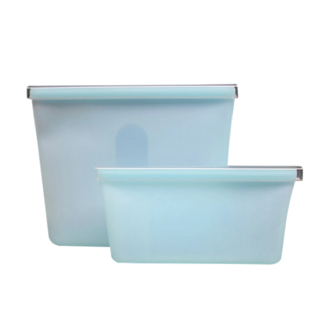 2Pcs Bag Blue Силиконовые контейнеры для хранения продуктов на молнии сверху герметичная миска для свежей еды многоразовая подставка на молнии закрывающая сумка для фруктов и овощей герметичная чашка Прямая поставка - Цвет: 2Pcs Bag Blue