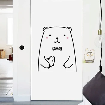 1pc Cute animal bear naughty cat cute vinyl wall applique kitchen cabinet art cartoon door stickers children room decoration