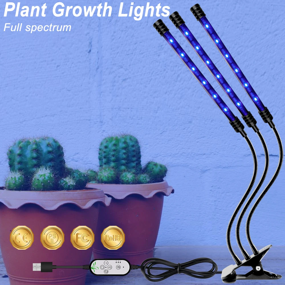 3 Heads USB Port 27W Лампа в форме растения светодиодный светильник USB светодиодный Grow светильник полный спектр светодиодные лампы 5V для парника овощей рассады светильник ing ИК УФ Крытый расти палатку - Испускаемый цвет: 3 Heads USB Port 27W