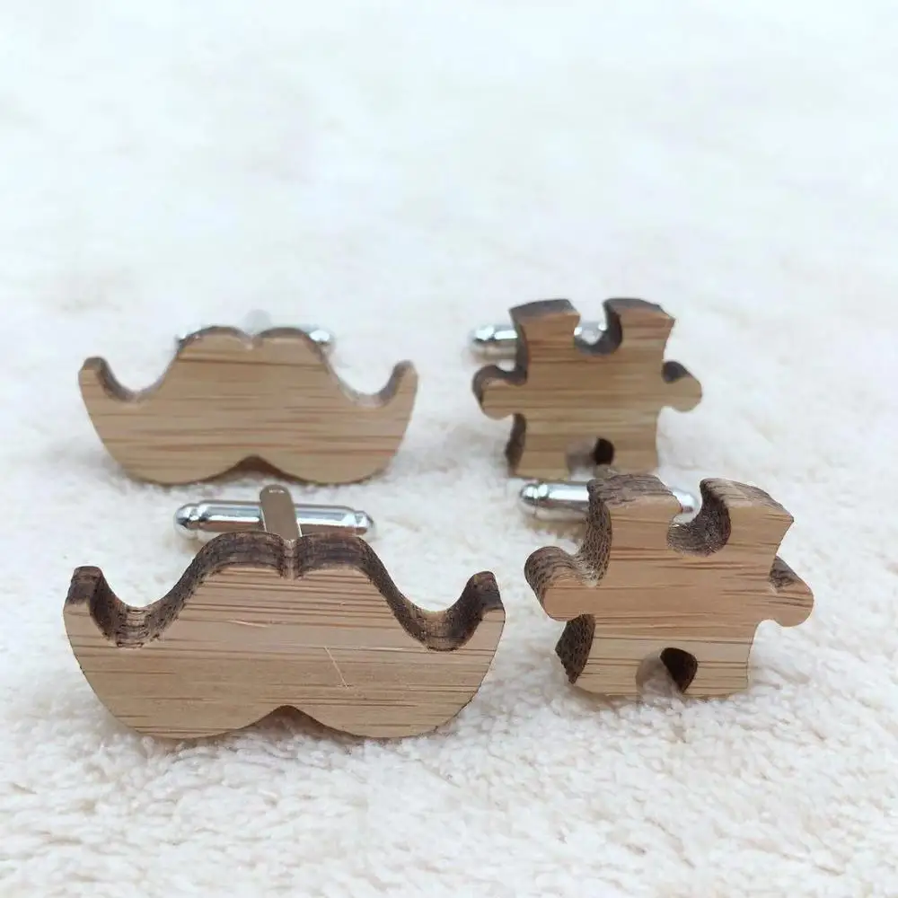 

WOOD CUFFLINKS Puzzle Piece Bamboo beard cufflinks 5th anniversary gift Choice of Stain Color Mens Wooden Cuff Links