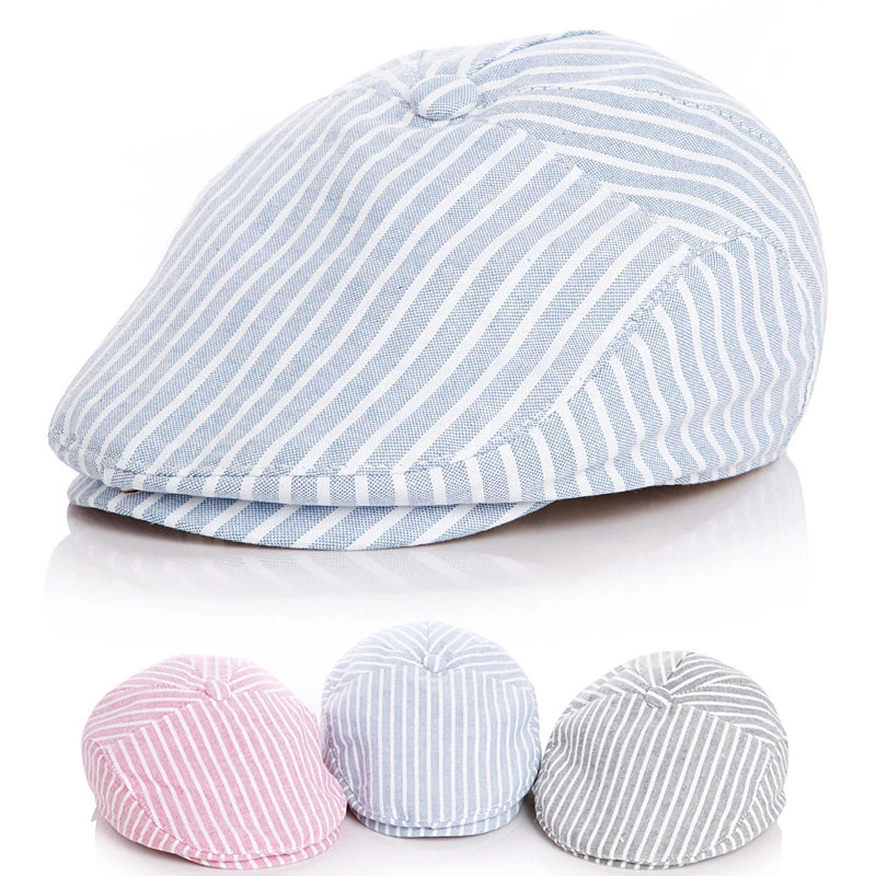 Toddler Baby Beret Cap for Girls Boys Cotton Infant Child Kids Classic Style Stripe Baseball Hat Spring Autumn Photography Props