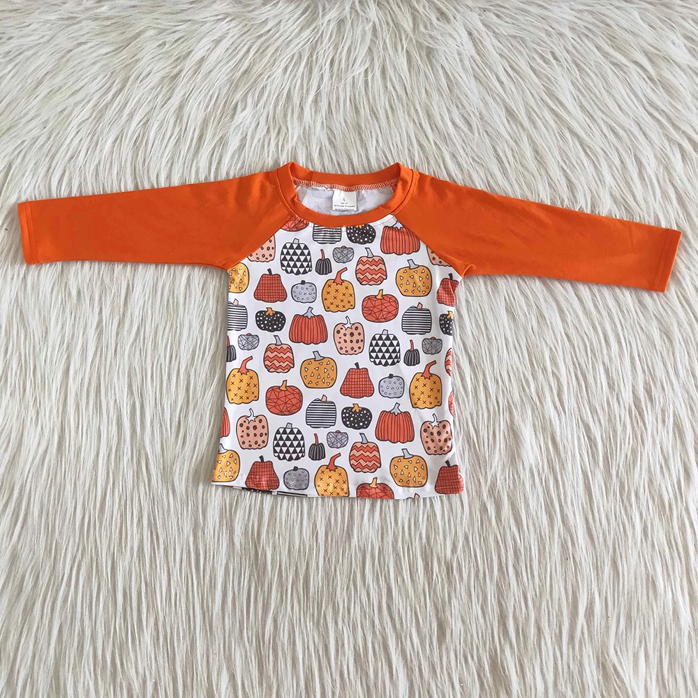 

Halloween kids fashion top orange long sleeve boy raglan shirt baby boys pumpkin pattern t-shirt for fall