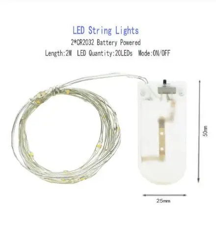 2m cr2032 string led 1 \ 2 \ 5 \ 10 м светодиодный светильник с медной проволокой на батарейках, Рождественский, Свадебный, вечерний, декоративный светодиодный светильник, сказочный светильник s - Испускаемый цвет: 2m cr2032 string led