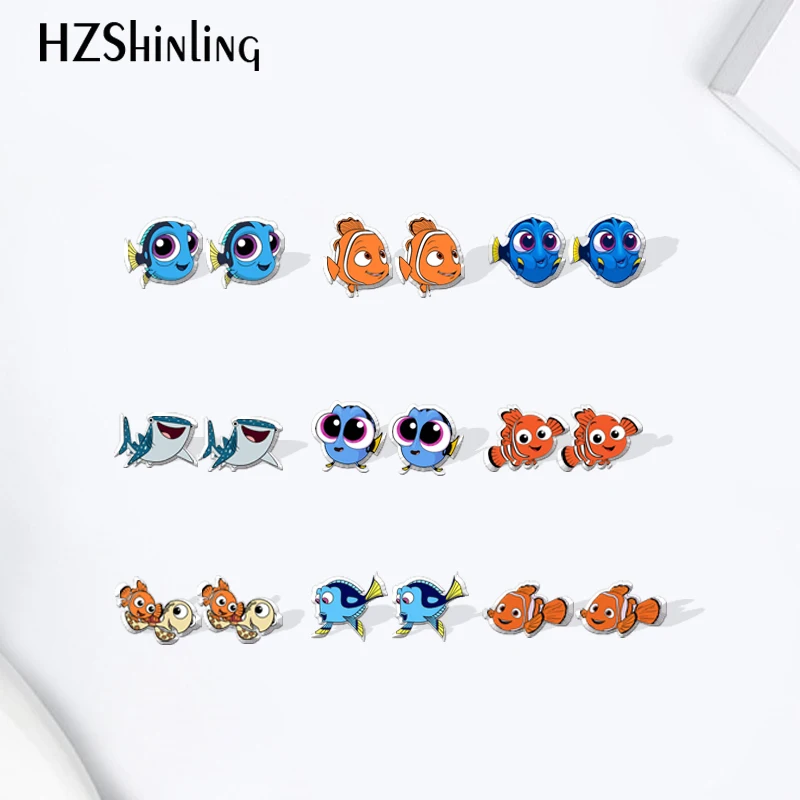 Акриловые серьги-гвоздики Dory and Nemo в виде рыбок из эпоксидной смолы ювелирные