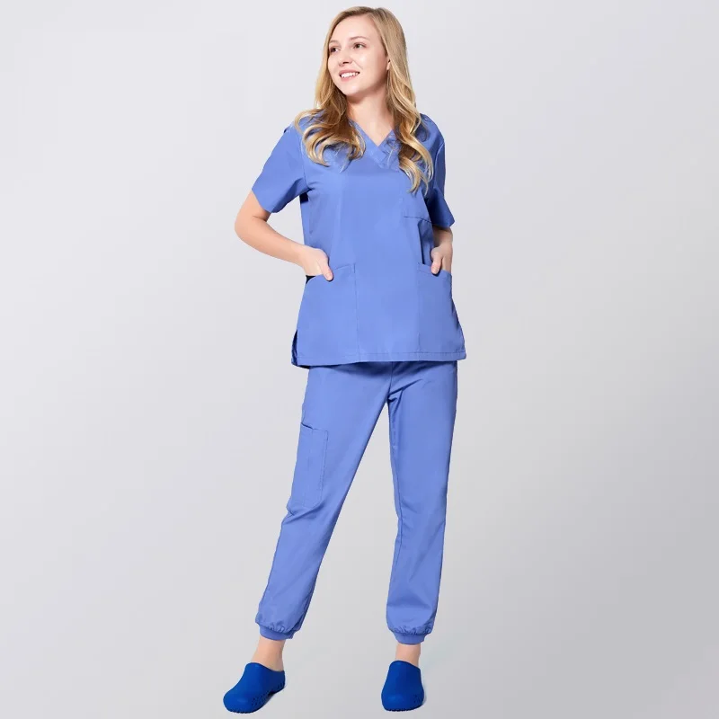 

New Women Men Medical Jogger Pants and Shirts,Hospital Dental Clinic Doctor Scrub Set,Nurse Uniform,Pure Color Medical Uniforms