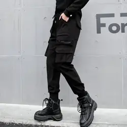 Женские брюки-карго Лоскутные свободные уличные брюки-карандаш женские брюки в японском стиле в стиле хип-хоп повседневные черные брюки с