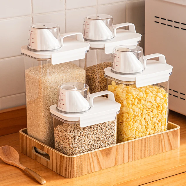 Contenedor de almacenamiento de alimentos para cocina, caja de plástico,  tarros para cereales a granel, organizadores de cocina para despensa, tarros  con tapa, uso doméstico - AliExpress