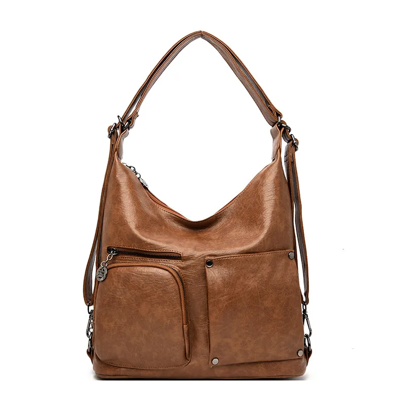 Многофункциональная женская сумка, женская кожаная сумка через плечо, сумки для женщин, роскошные брендовые сумки, женская ручная сумка, высокое качество - Цвет: Brown