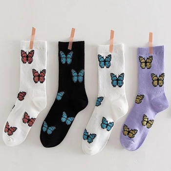 

Cute Butterfly Pattern Stockings Women Streetwear Harajuku Crewed Stocking Fashion Casual Cotton Comfortable Breathable Stocking