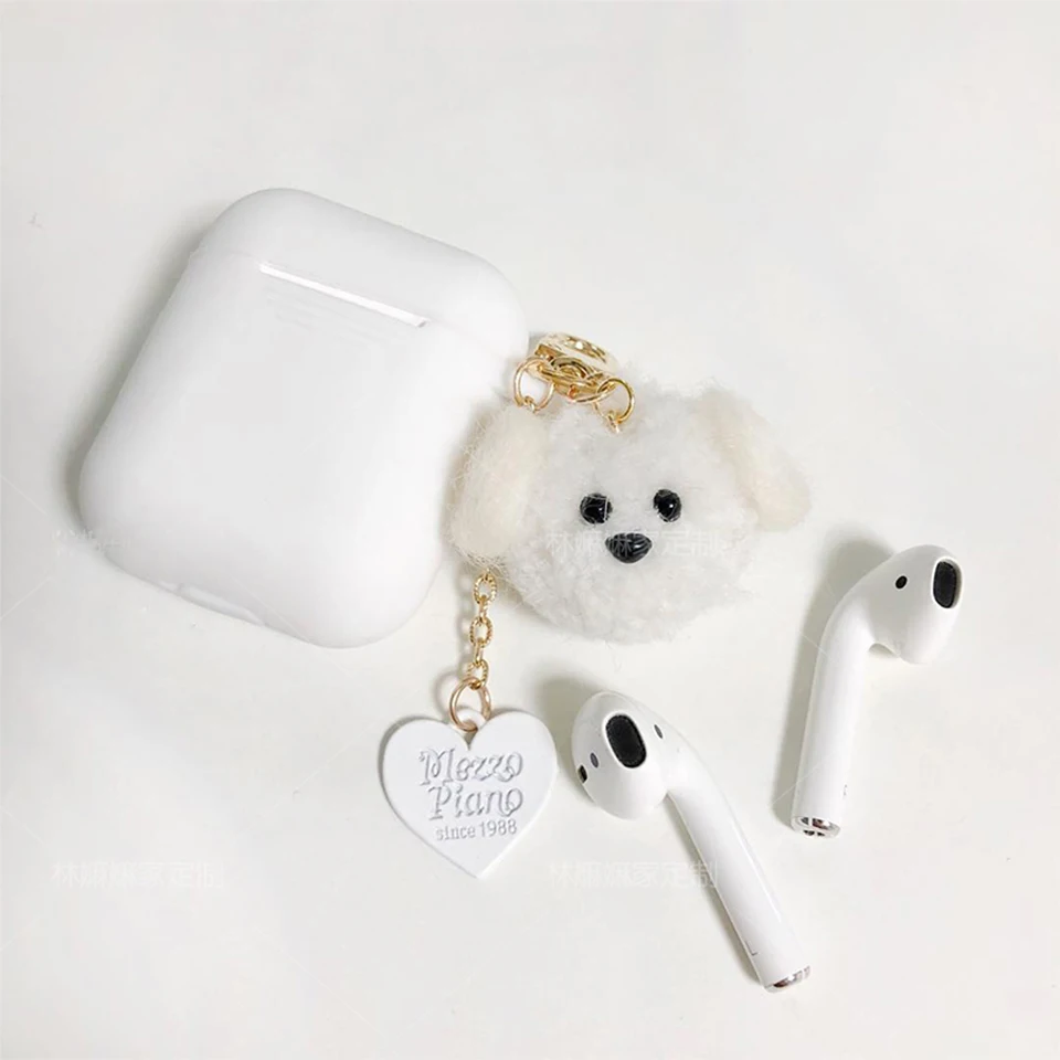 Cute Soft Luxury Teddy Dog Case for Apple AirPods 1 2 Case Accessories Bluetooth Earphone Protect Cover Bag Heart Keyring Gifts