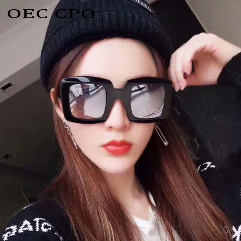 

OEC CPO Fashion Lady Square Sunglasses Women Brand Design Retro Clear Colors Lens Sunglasses Female Black Yellow Glasses O276