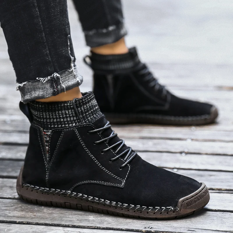 MAISMODA/Мужская зимняя обувь из натуральной кожи с мехом, теплые высокие уличные сапоги мужские короткие кроссовки, размер 39-48 YL637