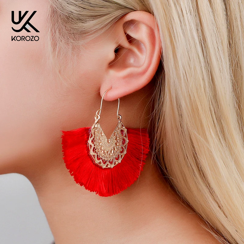Модные веерообразные хлопковые богемные серьги с кисточками для женщин