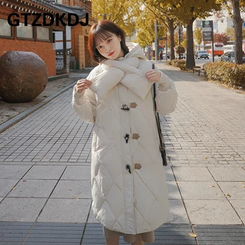 

2020 Elegant OL Series Womens Winter Long Scarf Collar Cotton Jacket Women's Loose Casual Thick Warm Office Lady Parka Coat
