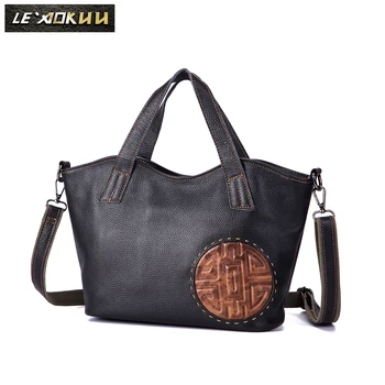 

GENUINE LEATHER Famous Brand High Quality Vintage Ladies Casual Design handbag Shoulder bag Women female ol elegant Tote bag 38