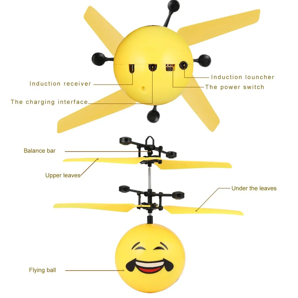 Antistress Emotion Magic Flying Ball Infrared Induction Flying Flash Disco Smile Magic LED Lamp Ball Helicopter KID Toy RC Drone
