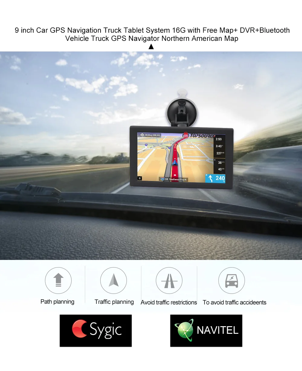 TOPSOURCE Android 9 дюймов Автомобильный грузовик gps навигация 16 Гб DVR видео рекордер планшет AV-IN Поддержка Камера заднего вида с бесплатными картами