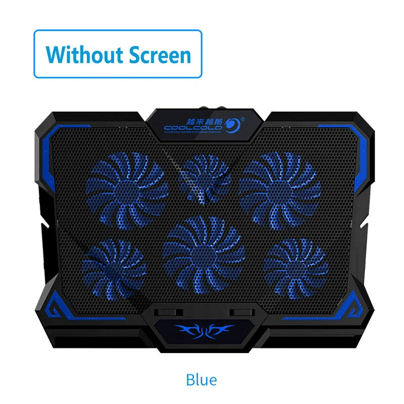 COOLCOLD, 17 дюймов, игровой кулер для ноутбука, шесть вентиляторов, светодиодный экран, два порта USB, 2600 об/мин, охлаждающая подставка для ноутбука, подставка для ноутбука - Цвет: Blue(Without Screen)
