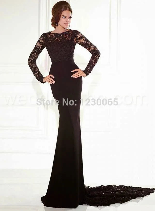 

Vestido De Festa Longo Long Sleeve Prom Elegant Black Mermaid Prom Fast Shipping Vestido De Formatura mothe of the bride dresses