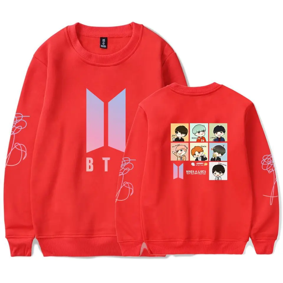 BTS пуленепробиваемая Одежда для мальчиков, стиль знаменитостей, милый мультяшный принт, плюс бархатный свободный свитер с круглым вырезом для мужчин A