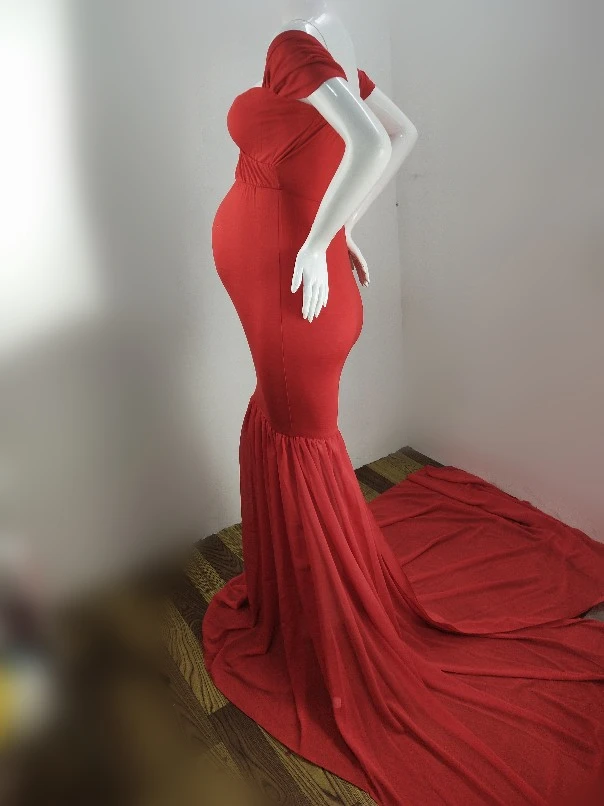2019 Sexy Maternity Dresses Photography Props Off Shoulder Women Pregnancy Dress For Photo Shooting New Tail Maxi Maternity Gown (2)