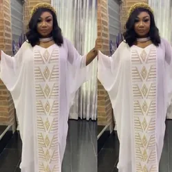 Grande robe trapèze en mousseline de soie pour femmes africaines, deux pièces, manches longues, Maxi, Robes d'automne 