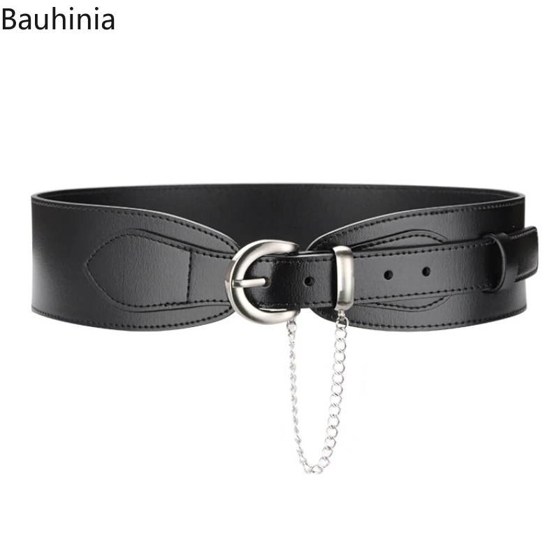 New 95cm Quality Cowhide Leather Chain Decoration Retro Wide Belt Simple Woman Pin Buckle Cummerbunds 7 Colors