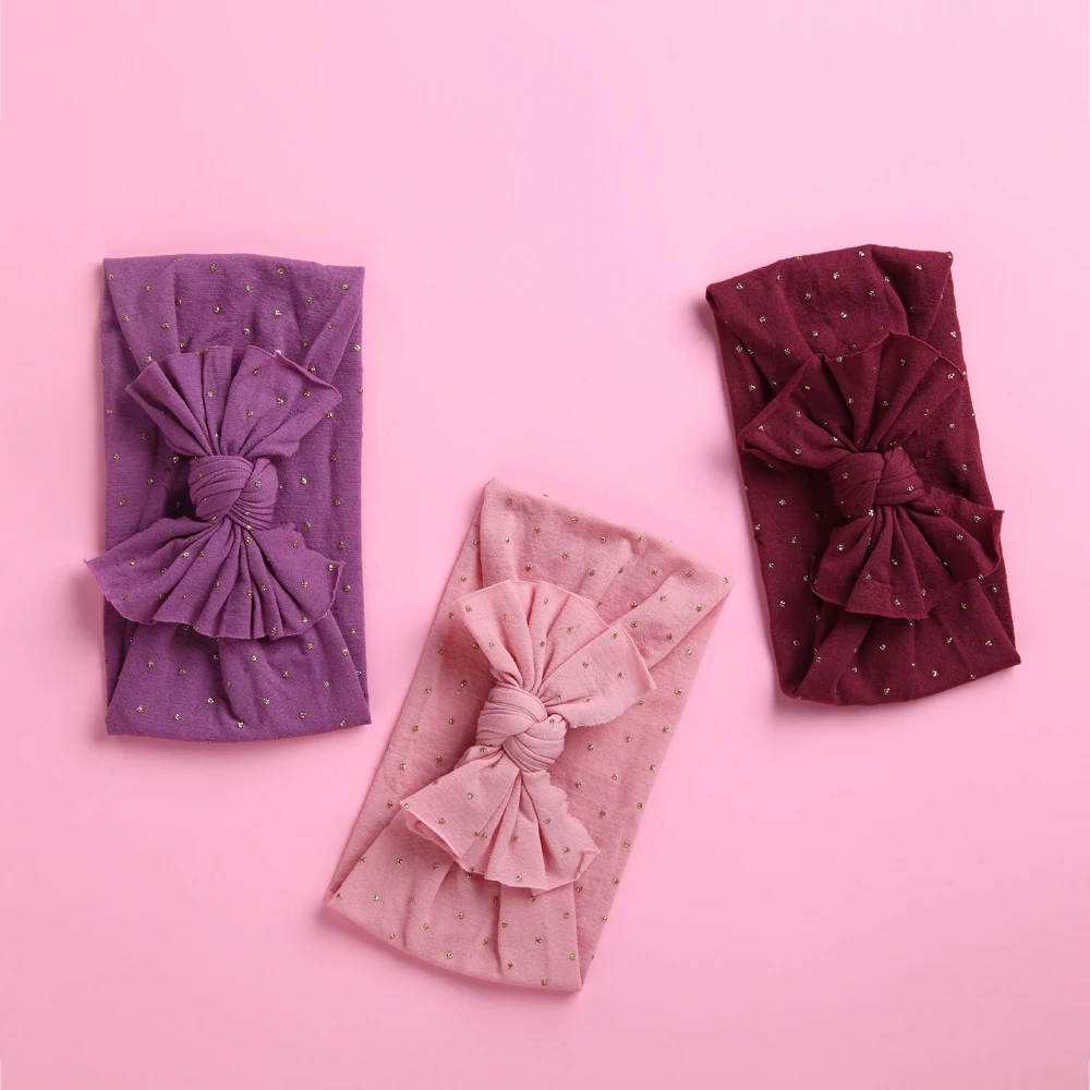 

Gold Dot Bow Headband Elastic Hairbands For Baby Girls Soft Solid Toddler Bow Knot Turban Headwrap Hair Accessories For Women