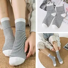 5 пар корейских модных женских носков контрастного цвета с тонкими полосками
