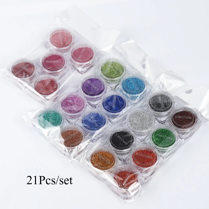 21Pcs/set Holographic Nail Powder Shining Dust Nail Art Glitter Decoration Pigment Powder Set Nail Art Dust DIY Decoration Kit