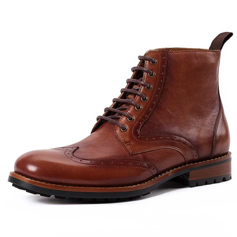 QYFCIOUFU/Новые мужские ботинки martins зимние ботинки из натуральной кожи на шнуровке мужские Ботильоны мужские повседневные высокие модные кожаные ботинки - Цвет: Коричневый