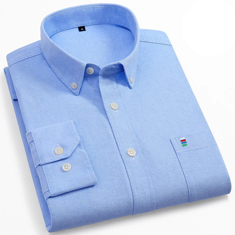 Мужская рубашка из ткани Оксфорд NIGRITY синяя Повседневная Однотонная с длинными