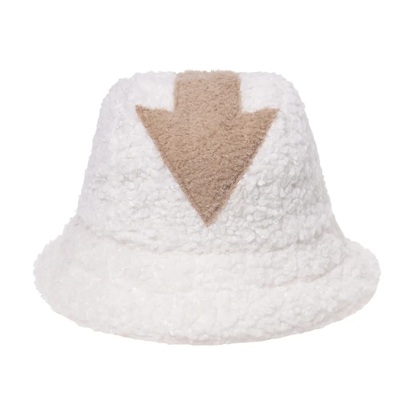 

Women Winter Lamb Wool Bucket Hat Thick Warm Fishing Flat Cap Faux Fur Arrow Symbol Printed Fashion Panama Folding Brand Hat