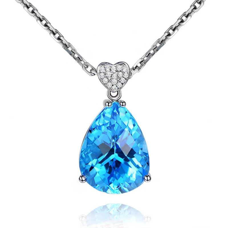 Blue Wong Rain 925 пробы Серебряная Груша Аквамарин Голубой топаз драгоценный камень свадебные помолвки кулон ожерелье ювелирные изделия - Цвет камня: Blue