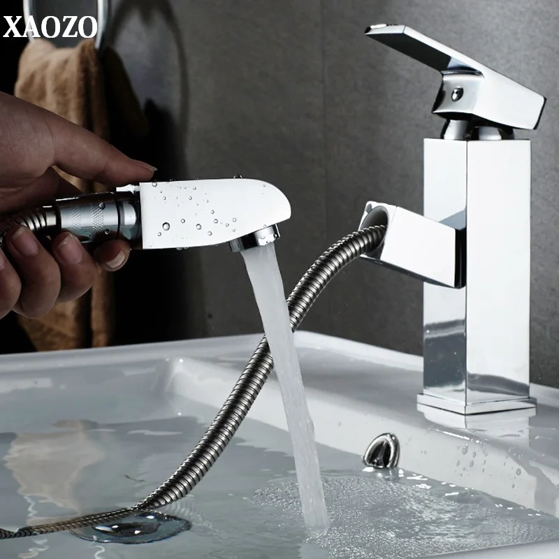 

Bathroom Basin Faucets pull out chorme Hot Cold Mixer Tap Deck Mount Waterf bath washing faucet brass High quality