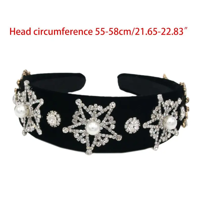 Women Luxury Jewelry Ethnic Wide Headband Glitter Rhinestone Decor Hair Hoop C6UD