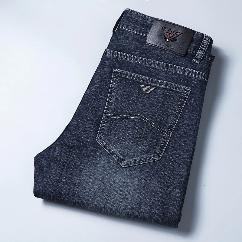 

Big Brand 2019 Spring And Summer New Style Straight-Cut Business Jeans Men's Casual Medium Waist Elasticity Large Size Men's Tro