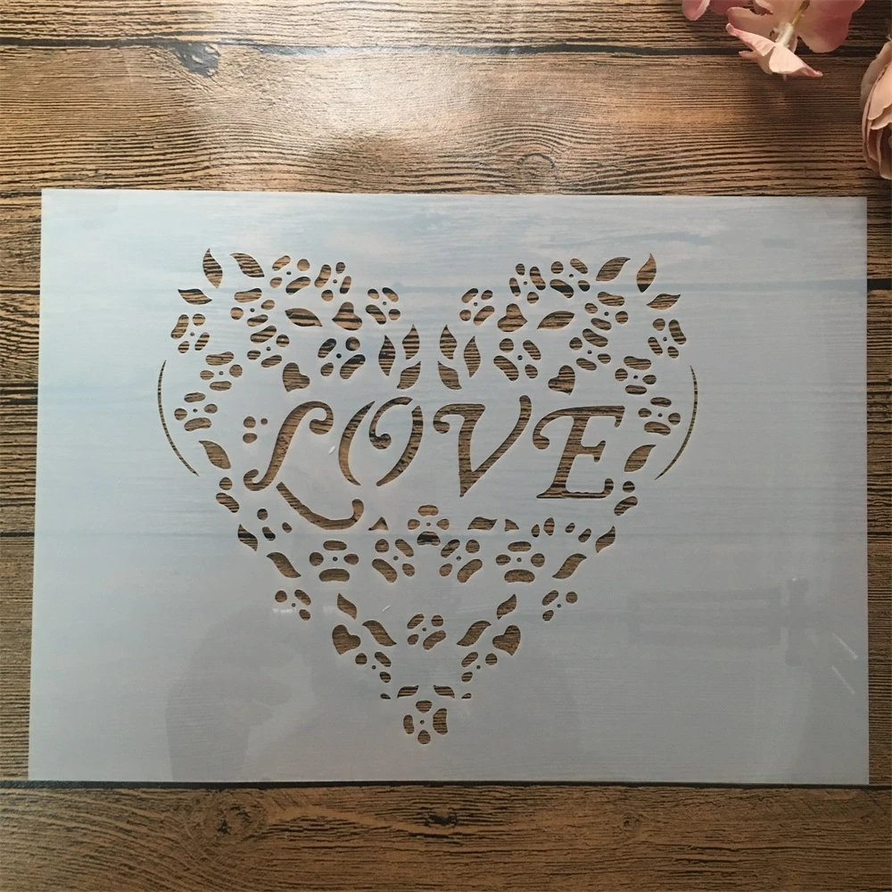 

A4 29cm Leaves Heart Love DIY Layering Stencils Wall Painting Scrapbook Coloring Embossing Album Decorative Template
