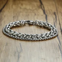 Хип-хоп панк браслет из нержавеющей стали, мужской браслет с застежкой "Лобстер", двухслойная цепочка, бразильский браслет для мужчин, подарок для мужчин, Pulseira