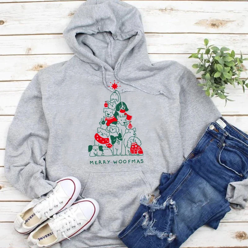 MERRY WOOFMAS толстовки женские модные хлопковые повседневные лозунг Графический милый гранж tumblr Рождественский подарок на праздник винтажные кавайные Топы