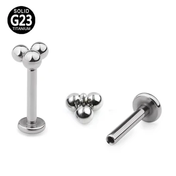 

2PCS G23 Titanium 3 Balls Internally Thread Labret Lip Ring Ear Cartilage Tragus Helix Earring Labret Lip Stud Pircing Jewelry